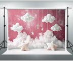 YongFoto Cute Sky Clouds Star Pink Backdrop 8x6.5ft Kids Photography Background Boy Girl Birthday Baby Shower Cradle Ceremony Party Banner Child Portrait Photoshoot Wallpaper Photo Studio Booth Props - Image 3