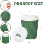 Whaline 100Pcs Sage Green Disposable Coffee Cups with Lids 8oz Gradient Green Paper Cups Corrugated Ripple Wall Insulated Hot Cups for Home Office Party Supplies - Image 2