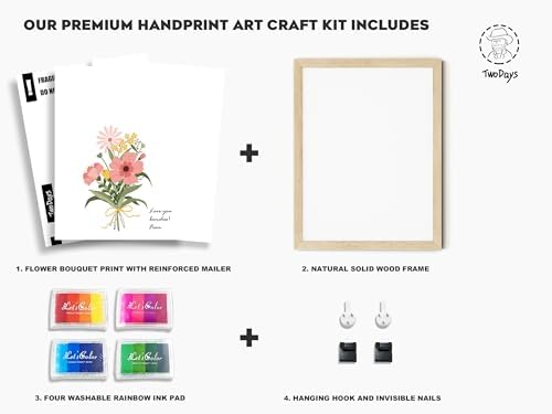TwoDays Flower Bouquet Handprint Art Craft DIY Kit, Unique Gifts for Mom From Daughter or Son for Mother's Day Birthday Christmas, Gift for Grandma.(12" X 16", With Wood Frame) - Image 2