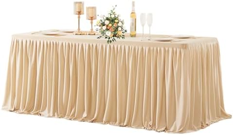 Wish Care Deep Champagne Polyester Table Clothes for 8 Foot Rectangle Tables, Wrinkle Free Fitted Table Cover with Pleated Ruffle Table Skirt for Birthday Party Wedding Trade Show Event Display by WishCare