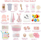 Baby Shower Gifts for Girls, 24 Piece Deluxe Baby Shower Gift Basket - Baby Girl Gift Basket with Swaddle, Rattle, Bath Towel, Brush, Car Seat Activity Toy & Milestone Cards for New Mom(Pink) - Image 3