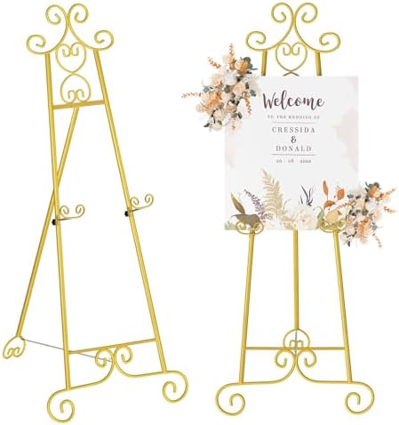 2 Pack 59IN Gold Easel Stand for Sign, 3 Tier Wedding Welcome Sign Holder by Unknown