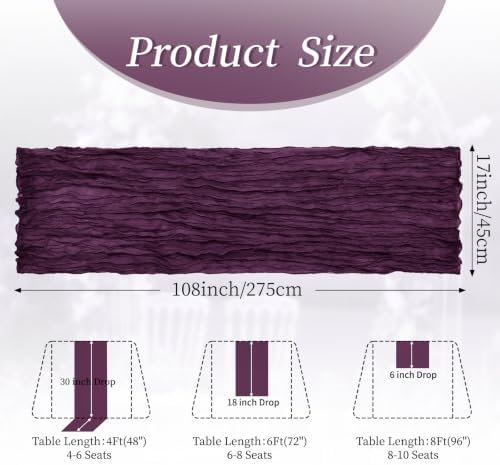 20 Pack Dark Purple 17 x 108 Inch Cheesecloth Table Runner - Boho Gauze Sheer Fabric for Wedding Baby Shower Party Home Decor - Image 2
