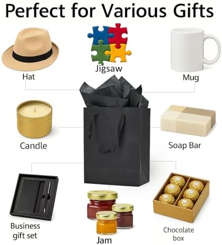 Papertide 36 Pack Black Mini Gift Bags 7×4×9 inch with Tissue Paper - Image 4