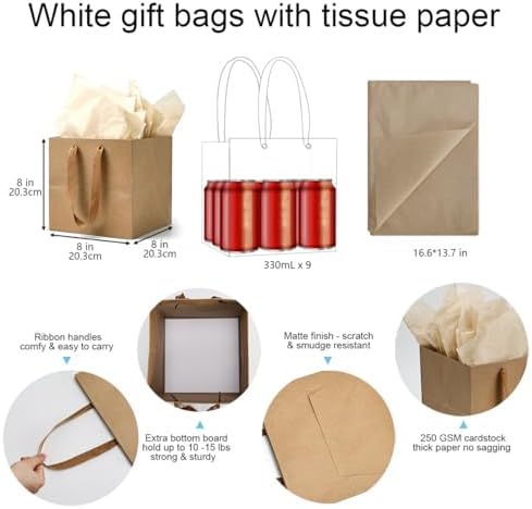 Aosric Brown Square Gift Bags with Tissue Paper, 24 Pack 8x8x8 Inch - Image 4