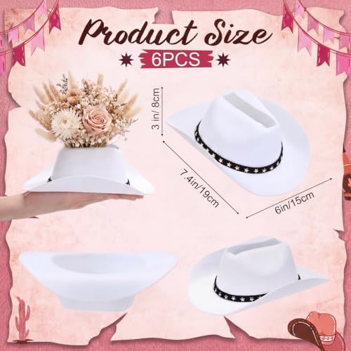 Didaey 6PCS 7.4in Cowboy Hat Vase Western Centerpieces, Star Belt, White - Image 2
