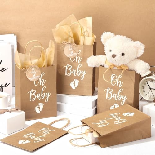 50 Pack Oh Baby Party Favors Bags with Tissue Papers Rustic Kraft - Image 2
