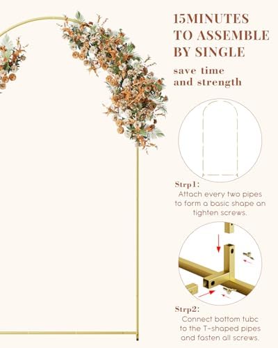 Wedding Arch, Metal Arch Backdrop Stand, Garden Arch, Gold, 7.2FT - Image 4