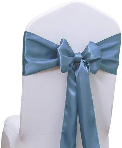 50 Pack Dusty Blue Chair Sashes Bows Satin Wedding Chair Ribbons 7x108 Inch - Image 3