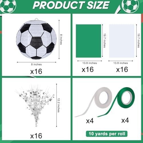 72 Pieces Soccer Paper Lanterns Centerpieces Decorations 8'' Soccer Lanterns Table Centerpieces with Metallic Foil Centerpiece Wrapping Paper and Ribbons for Soccer Birthday Party (72 PCS, Soccer) - Image 2