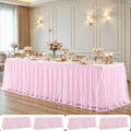 4 Pack Pink Tablecloth for 8 Foot Rectangle Tables with Tulle Table Skirt by PartyTalk