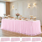 4 Pack Pink Tablecloth for 8 Foot Rectangle Tables with Tulle Table Skirt by PartyTalk