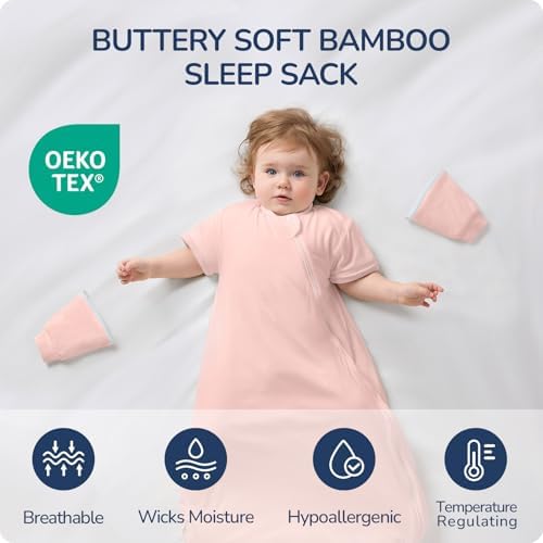Rayon Made from Bamboo Sleep Sack 12-18 Months, Detachable Sleeves - Adjustable Warmth to Prevent Overheating, 1.0 TOG Breathable Wearable Blanket Toddler Sleeping Bag, Safe for Night Sleep - Image 2