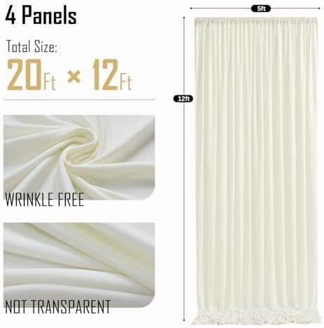 gogoparti 20ft x 12ft Ivory Wrinkle-Free Backdrop Curtain for Wedding Parties, Thick Polyester 4 Panels 5x12ft for Wedding Birthday Baby Shower Halloween Photography Party Background - Image 6