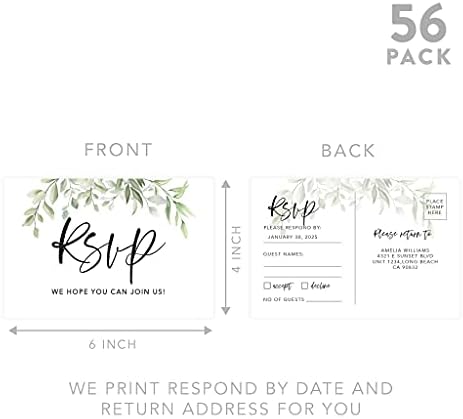 Andaz Press 56-Pack Personalized RSVP Postcards for Wedding Greenery Leaves Cardstock Response Reply Cards for Bridal Shower Baby Shower Birthday Event Custom Date and Return Address 4 x 6-Inch - Image 5