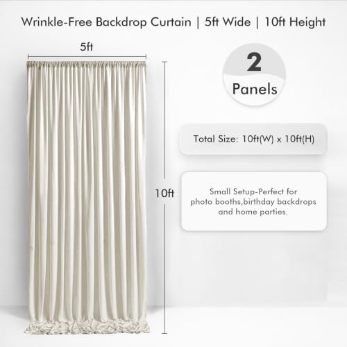 10×10 Beige Backdrop Curtains for Wedding Party Decorations Wrinkle Free - Image 2