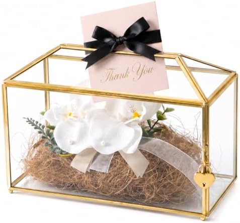 12.6" x 5.9" x 9" Wedding Cards Box with Slot and Lock, Glass Card Holder for Party Reception, Centerpiece, Home Decorative, Gold (Glass Box Only) Slot Length 7.3 Inches by Unknown
