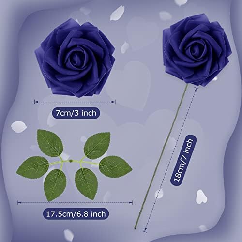 100 Pcs Artificial Rose Flowers, Navy Blue - Image 2