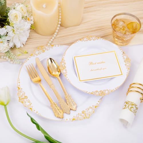 Hioasis 210 Pcs White Gold Plates for Party - Image 6