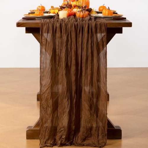 Brown Cheesecloth Table Runner Boho Gauze Fall Table Runners - Image 5
