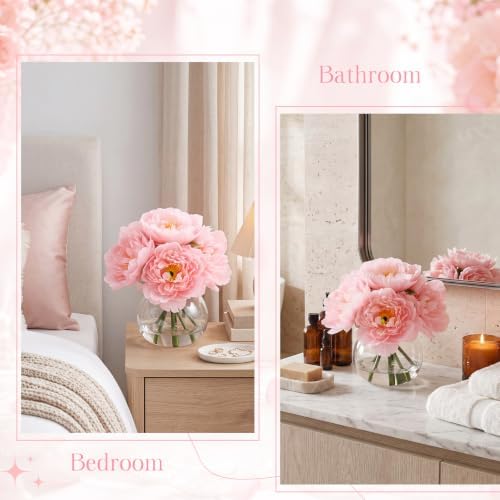 Zeyune 2 Pack Pink Peonies Faux Flowers in Vase, Silk with Faux Water - Image 6