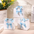 Kolldenn 50 Pcs Small White Gift Bags Bulk with Blue Bow Ribbon Handles - Image 6