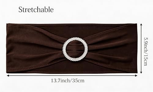 Spandex Chocolate Brown Chair Sashes 100 Pack Chair Bow Bands Silver Buckle - Image 3