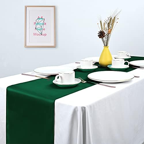 24 Pack Forest Green Satin Table Runners 12 x 108 Inch Long Table Runners for Rectangle Round Tables,Smooth Table Runner for Wedding, Birthday Party Banquets Graduation Engagements Decoration - Image 5