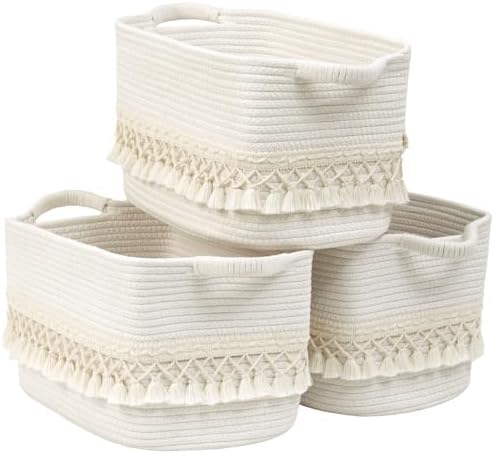 2 Pack Storage Basket for Shelves, Boho Cotton Rope Storage Bins with Heavy Tassel, Shelf Baskets Large Woven Baskets for Organizing, Cube Organizer Bins, Baby Laundry Basket for Clothes, Toys, Pets by Degeyoyo