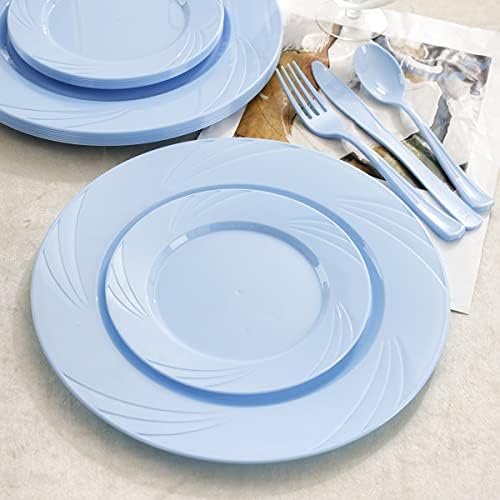 YOUBET 125Pieces Blue Plastic Plates - Blue Baby Shower Plates Disposable - Include 25 Dinner Plate 25 Dessert Plate 25 Forks 25 Knives 25 Spoons for Birthday Party & Baby Shower Gifts - Image 5