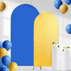 2PCS Arch Backdrop Covers Glitter Gold Sapphire Blue (7.2ft+6ft) , Spandex Fitted Arch Stand Covers Background for Wedding Baby Shower Birthday Bridal Shower Party Decorations(Only Covers) by CORNERLACE