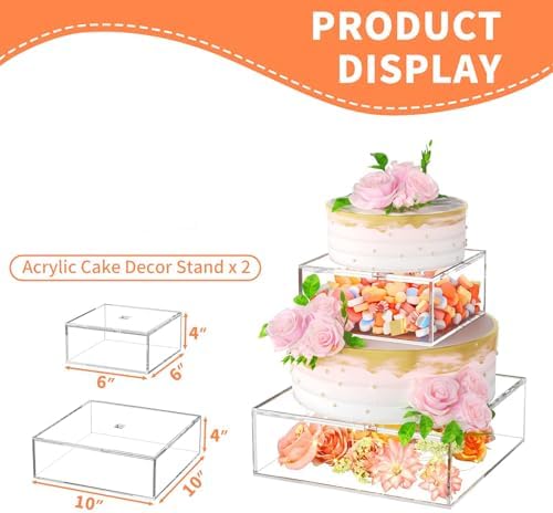 NPPLUS 2 Pcs Square Clear Acrylic Fillable Cake Stand with 2M LED Lights - Image 2