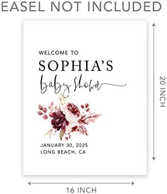 Andaz Press Custom Large Baby Shower Welcome Sign, 16" x 20", Boho Burgundy Blush Floral Personalized Canvas Welcome Sign, Gender-Neutral Canvas Sign for Baby Sprinkle, Fall Baby Shower Decorations - Image 5