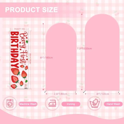 Set of 2 Arch Backdrop Cover 7.2FT, 6FT Pink and Berry First Birthday Decal Sign - Adjustable Round Top Chiara Backdrop Stand Covers for Wedding Birthday Party Baby Shower Banquet Decoration - Image 2
