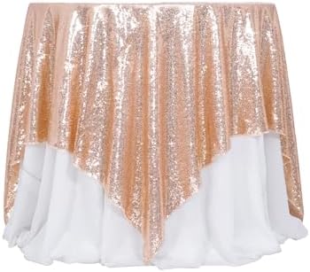 Poise3EHome Rose Gold Sequin Tablecloth 90×90 Inch Square Sequin Fabric Table Cover Overlay for Baby Shower Birthday Party Wedding Holiday Cake Table Decoration by Poise3EHome