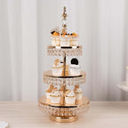 Efavormart 3-Tier Crystal Beaded Gold Metal Cake Stand, Cupcake Tower Dessert Display Stand with Round Mirror Top - 26" Tall - Image 4