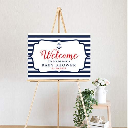 Andaz Press Personalized Large Canvas Baby Shower Welcome Sign, 16 x 20 Inches, Nautical Baby, Guestbook Alternative, Custom Baby Shower Sign, for Nautical Baby Shower, Baby Sprinkle Theme - Image 2