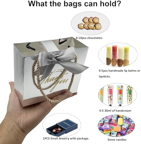 TKSBAG 100 Pack Small Thank You Gift Bags with Handles, 5.5''x 2.3''x4.7'' Mini Silver Gift Bags Bulk for Baby Shower, Birthday, Wedding, Party Favors, Back to School, Summer Party, Mother's Day - Image 4
