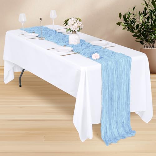 28 Pack Baby Blue Cheesecloth Table Runner 17x108 Inch Semi Sheer Boho Gauze Cheese Cloth Fabric Table Runners, for Wedding Party Baby Shower Birthday Home Decor Garden Farmhouse - Image 3