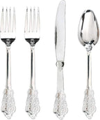 WDF 200 Pieces Silver Plastic Silverware Disposable - 50Guests Silverware Plastic Cutlery - Disposable Utensils Includes 100 Forks, 50 Spoons, 50 Knives Perfect for Christmas Wedding or Party by WDF