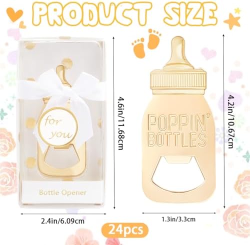 24PCS Golden Baby Bottle Openers for Baby Shower Favors Gifts, Baby Shower Decorations Souvenirs, Poppin Bottles Openers with Exquisite Gifts Box used for Guests Gender Reveal Party (24, white) - Image 2