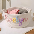 XFYSDIY Personalized Handmade Baby Basket, Custom Name Baby Diaper Caddy Organizer, Cotton Rope Storage Basket (S:22X16CM) - Image 4