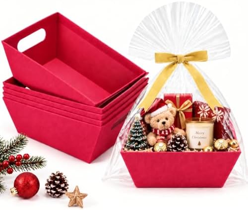 Mimorou 6 Pack Velvet Baskets for Gifts Empty to Fill, Red Gift Baskets by Mimorou