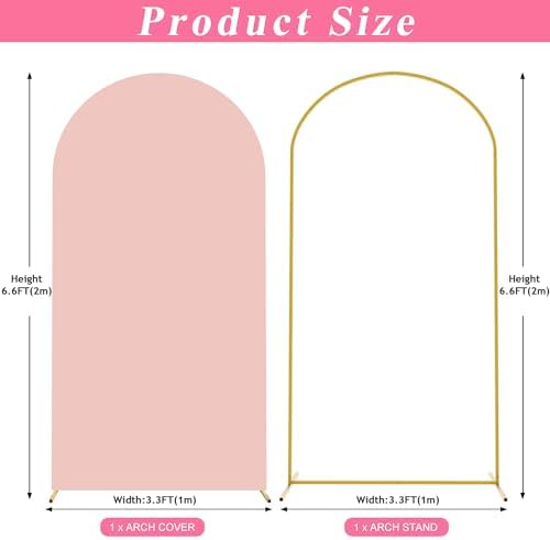 Arch Backdrop Stand and Cover Set, 6.6ft Arch Stand with Pale Pink Cover - Image 2