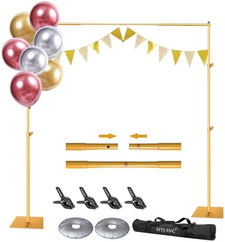 HYJ-INC Pipe and Drape Photography Backdrop Stand Kit - Titanium Gold Adjustable Photo Background Stand 10ft x 6.5ft with Metal Base for Parties Weddings Birthday Party Events Photo Booth by HYJ-INC