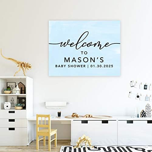 Andaz Press Personalized Large Canvas Baby Shower Welcome Sign, 16 x 20 Inches, Minimal Baby Blue, Guestbook Alternative, Custom Baby Shower Sign, for Baby Shower, Baby Sprinkle - Image 4