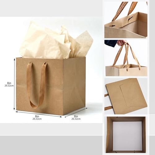 Aosric Brown Square Gift Bags with Tissue Paper, 24 Pack 8x8x8 Inch - Image 2