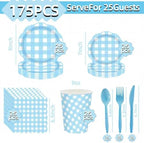 175Pcs Blue Plates and Napkins | Serves 25 Guests, Paper Plates, Napkins, Cups and Cutlery, Ideal for Boys Birthday Party, Baby Shower, Beach Gathering & Outdoor Picnic - Image 3