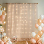 30x8ft Champagne Tulle Backdrop Curtain with Lights String for Parites, Sheer Backdrop Curtains for Wedding Baby Shower Birthday Party Photo Shoot Decorations - Image 2