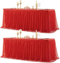 2 Pack 6ft Red Table Cloths Rectangle Tulle Tablecloth Fitted Red Tablecloths for 6 foot Rectangle Tables Spandex Table Covers for Parties Wedding Birthday Buffet Banquet Desk Tables Skirt by HBBMAGIC